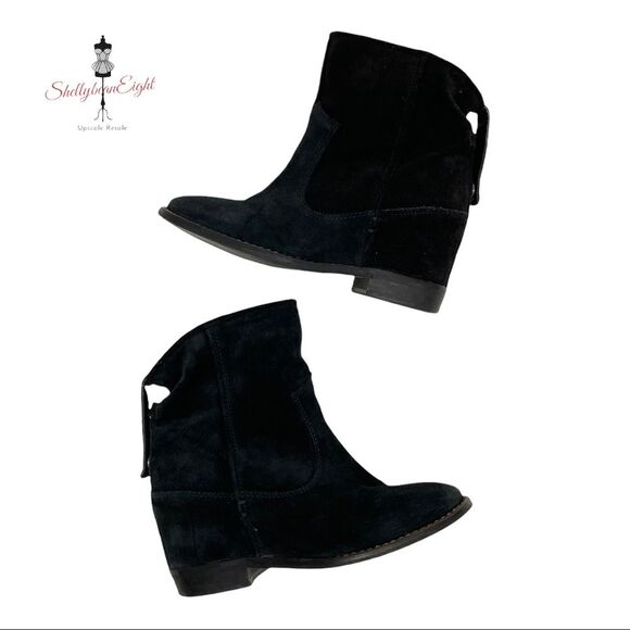 ZARA TRF Trafaluc Black Suede Leather Hidden Wedge Ankle Boots Booties 36 US 6 - Picture 4 of 14